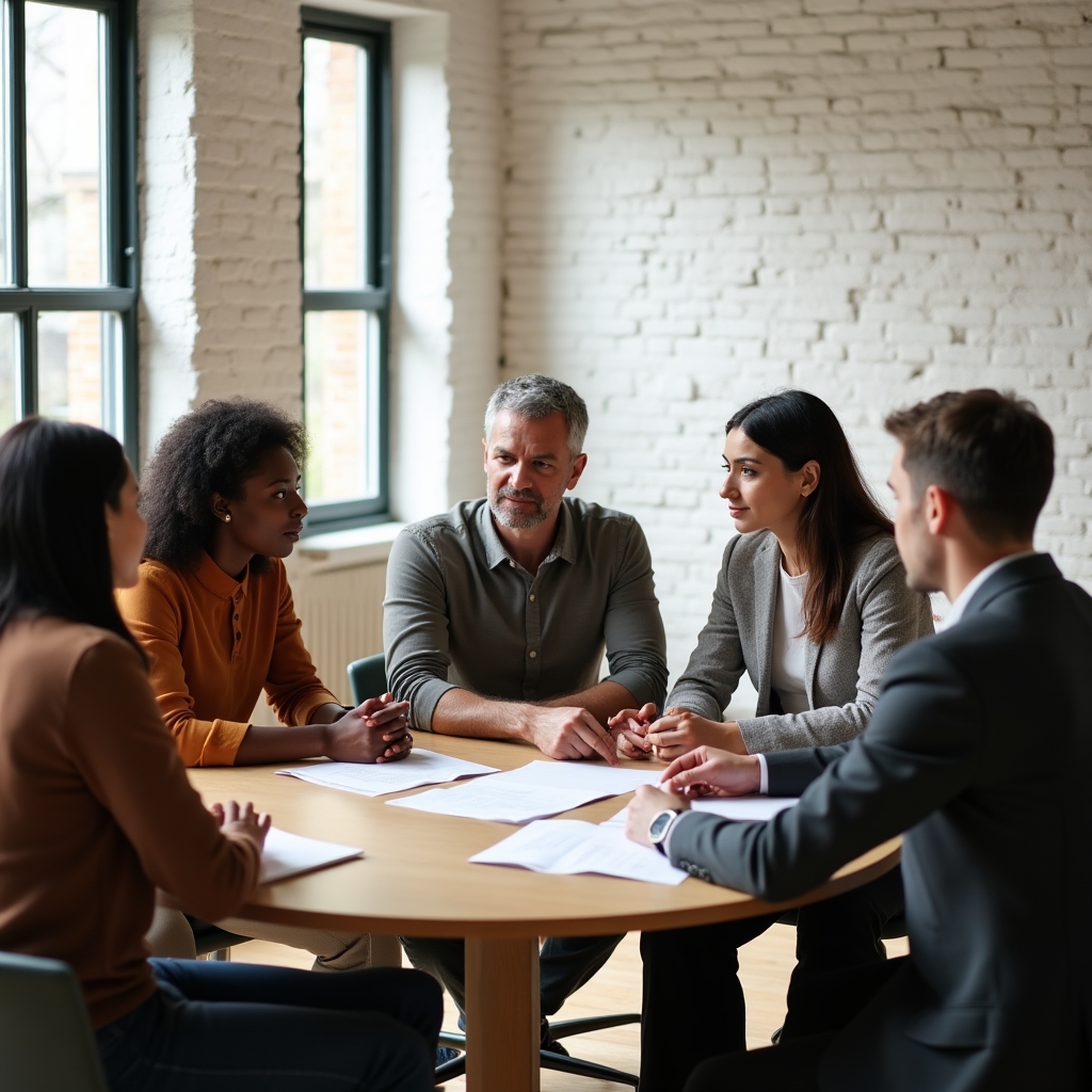 Gruppe von Erwachsenen arbeitet gemeinsam an Lebensplanung